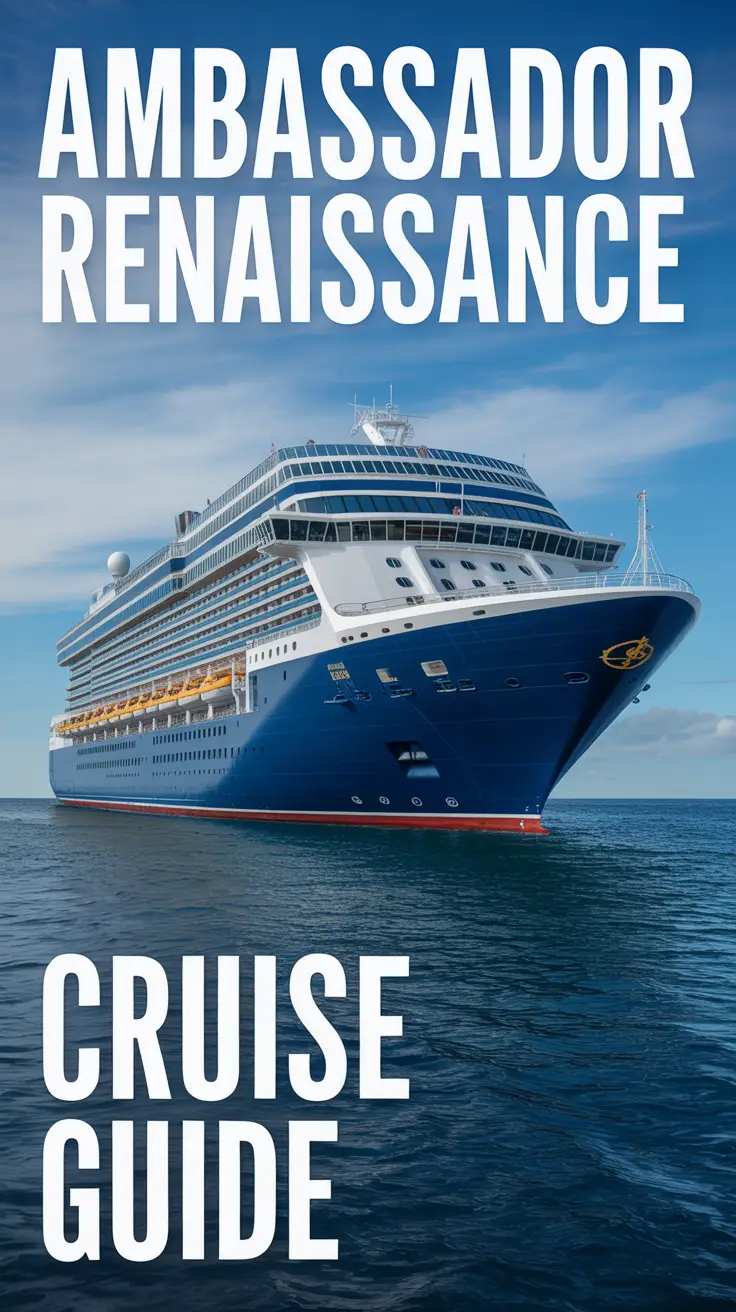 Big text overlay aligned left: Ambassador Renaissance Cruise Guide. Don't put a cruise ship in the background. Don't add any other text. Bright sunny day. Alt Tag: Text overlay aligned to the left reading "Ambassador Renaissance Cruise Guide" against a bright, sunny backdrop with no cruise ship or additional text.