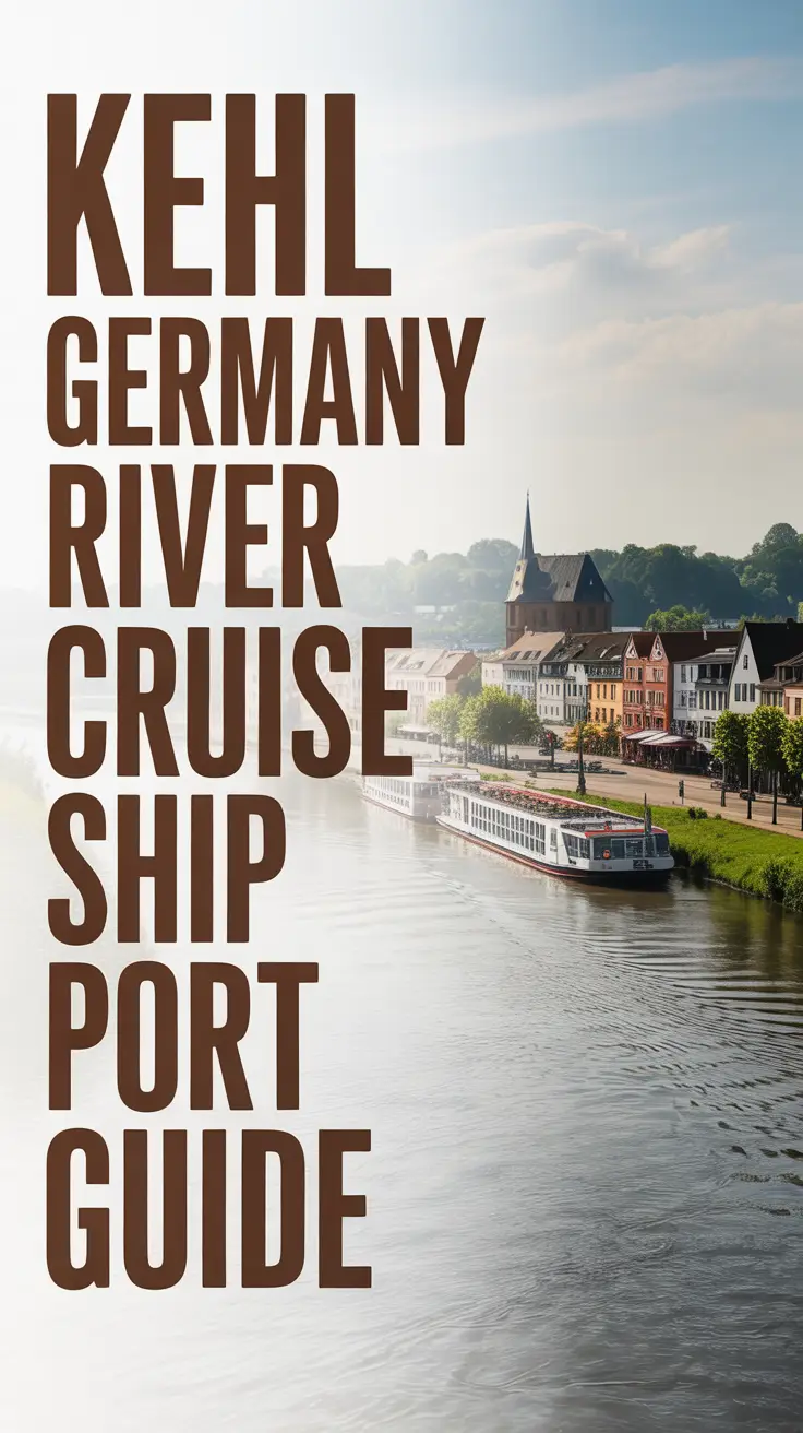A travel photography style image of a picturesque port in Kehl, Germany, showcasing a serene riverside scene with colorful buildings along the mist-covered riverbank, the calm Rhine River in the foreground, and natural diffused morning light illuminating the tranquil town.