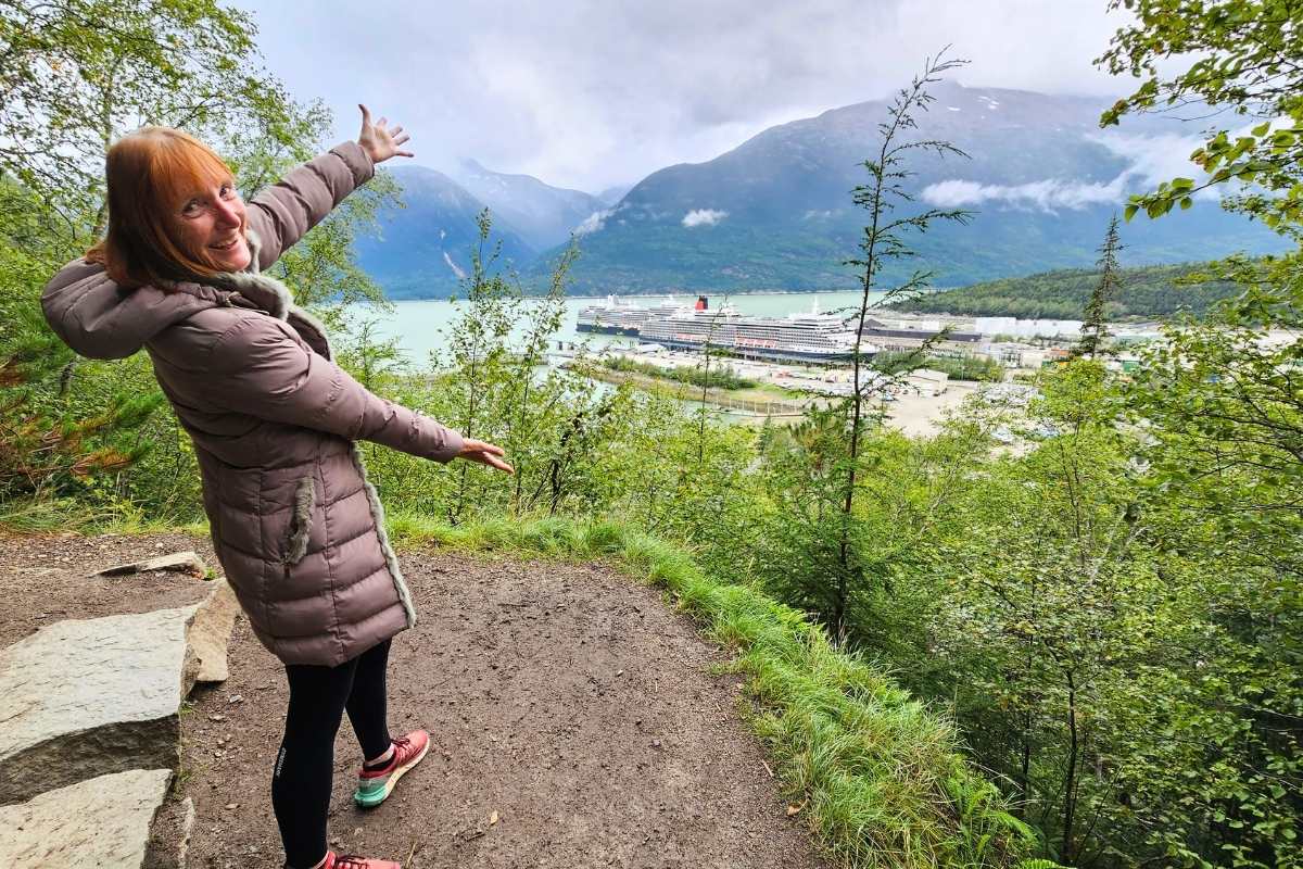 Views looking back at cruise ships from the trail in skagway