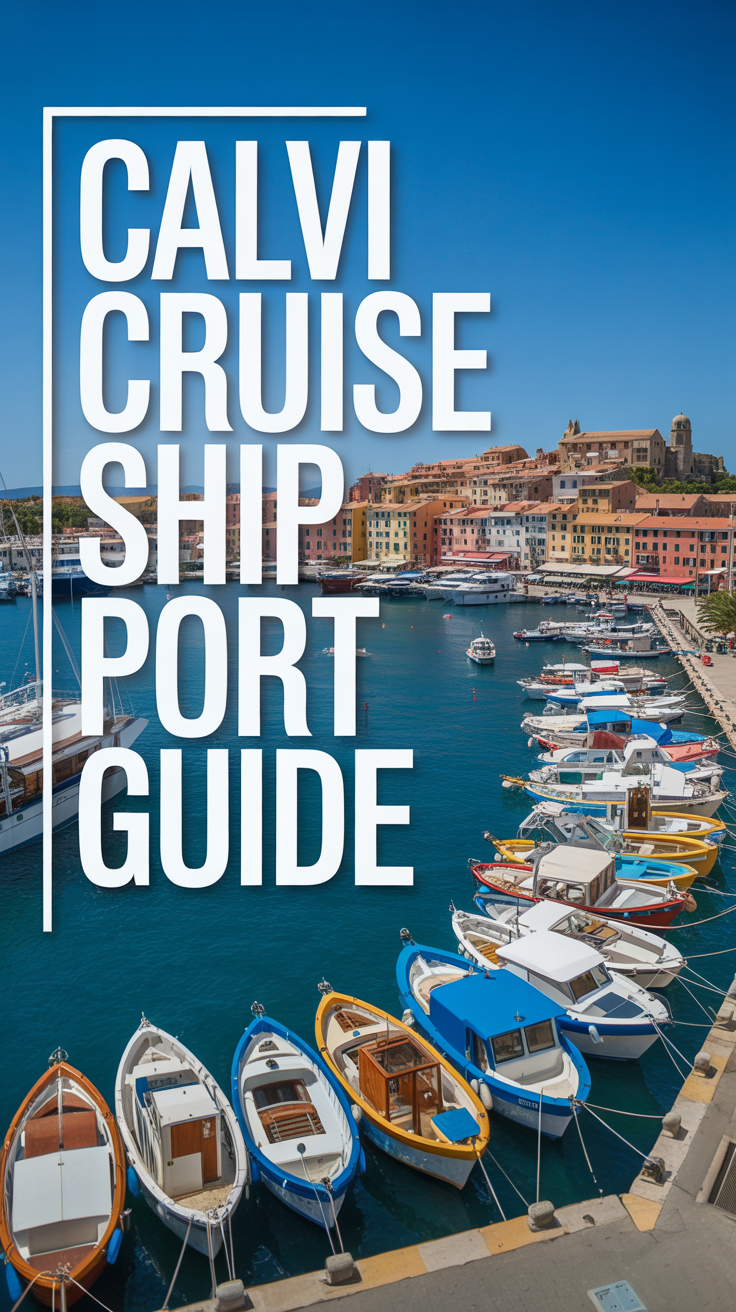 A stunning, sunlit photograph capturing the bustling Calvi Cruise Ship Port, viewed from a slightly elevated perspective. The scene features a picturesque harbor filled with colorful fishing boats and yachts, with a quaint Mediterranean town in the background showcasing traditional architecture. Bright sunlight enhances the vibrant hues, creating a lively and inviting atmosphere.