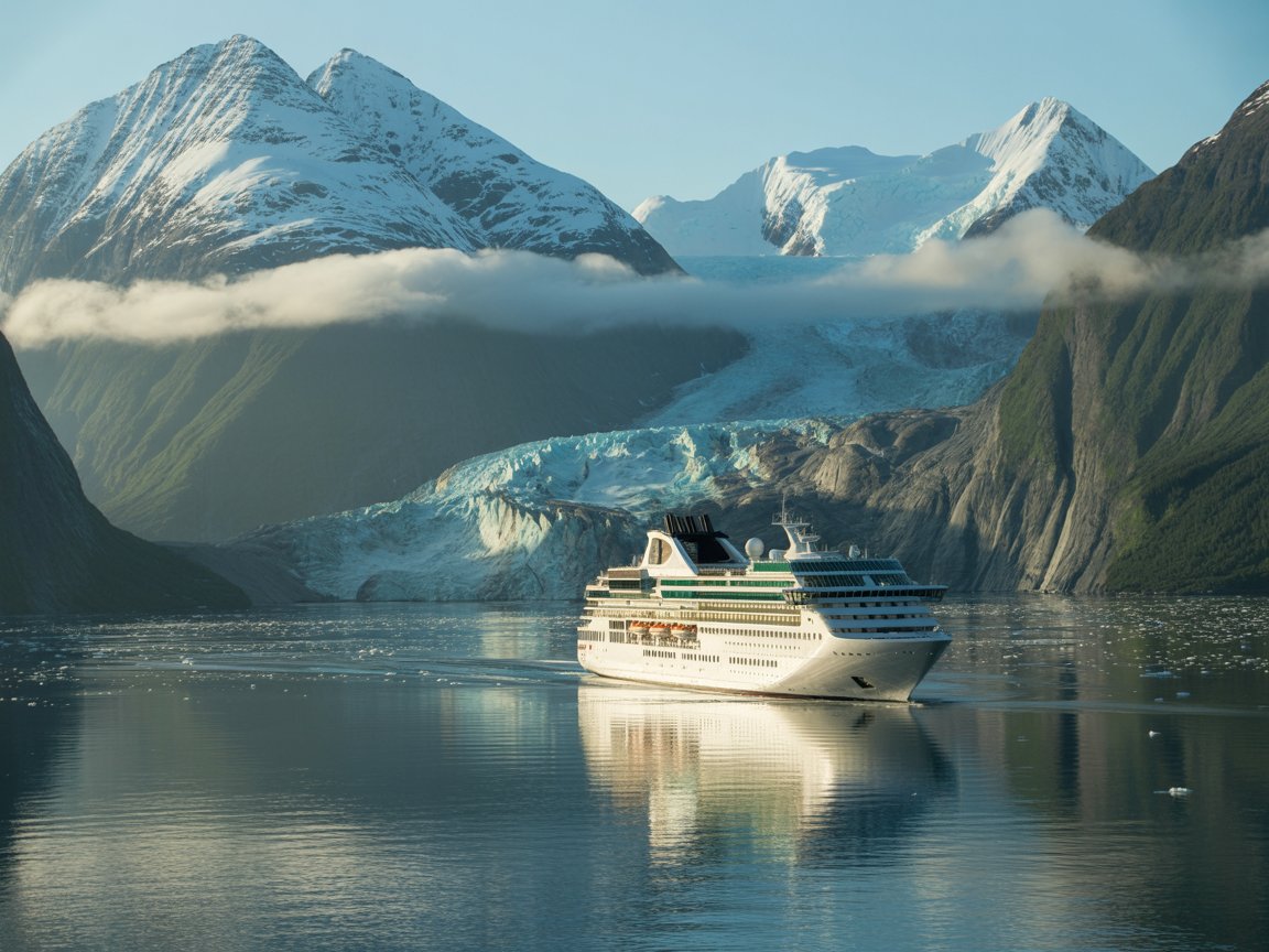 Cruise ship in Alaska near the glacier