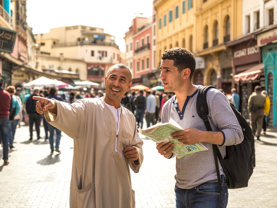 Helpful Stranger with cruise passenger in Grand Socco Tangier