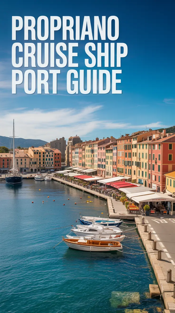 A stunning, eye-level photograph capturing the bustling Propriano Cruise Ship Port in Corsica, France, with vibrant harbor scenery, colorful coastal buildings, charming waterfront cafes, turquoise waters, sailboats in the harbor, and a warm golden sunlight under a clear blue sky.