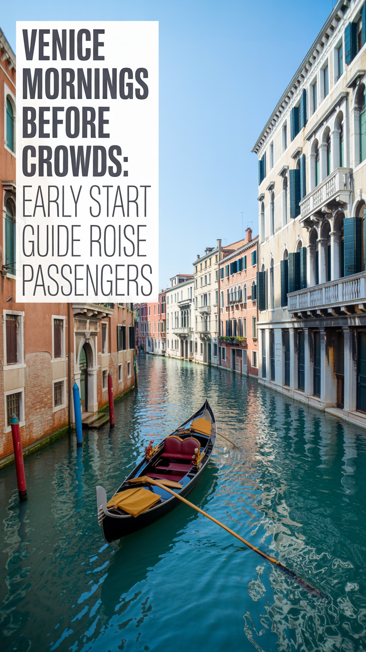 A stunning photograph capturing a picturesque canal scene in Venice, Italy, early in the morning. A traditional Venetian gondola, painted a vibrant ochre color, glides along the calm, turquoise water, reflecting the surrounding buildings. Elegant palazzos line the canal, their facades displaying intricate architectural details, with a soft sunlight highlighting the aged stone. The overall scene conveys a sense of tranquility and timeless beauty, bathed in the bright, clear light of a sunny day, with no visible ships or crowds.