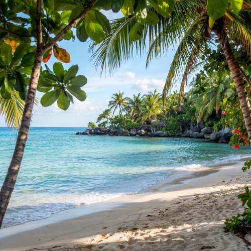 Secluded Jamaica beach with turquoise water and palm trees near cruise port
