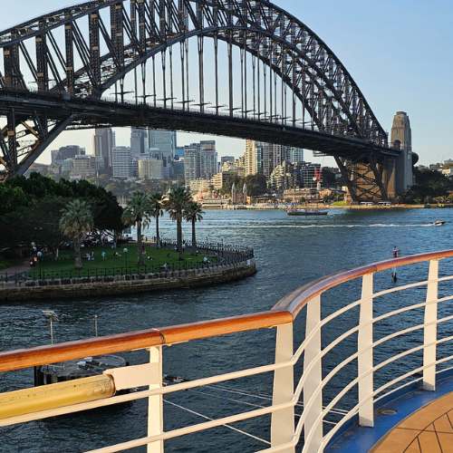 Sydney Harbour Bridge viewed from a cruise ship deck