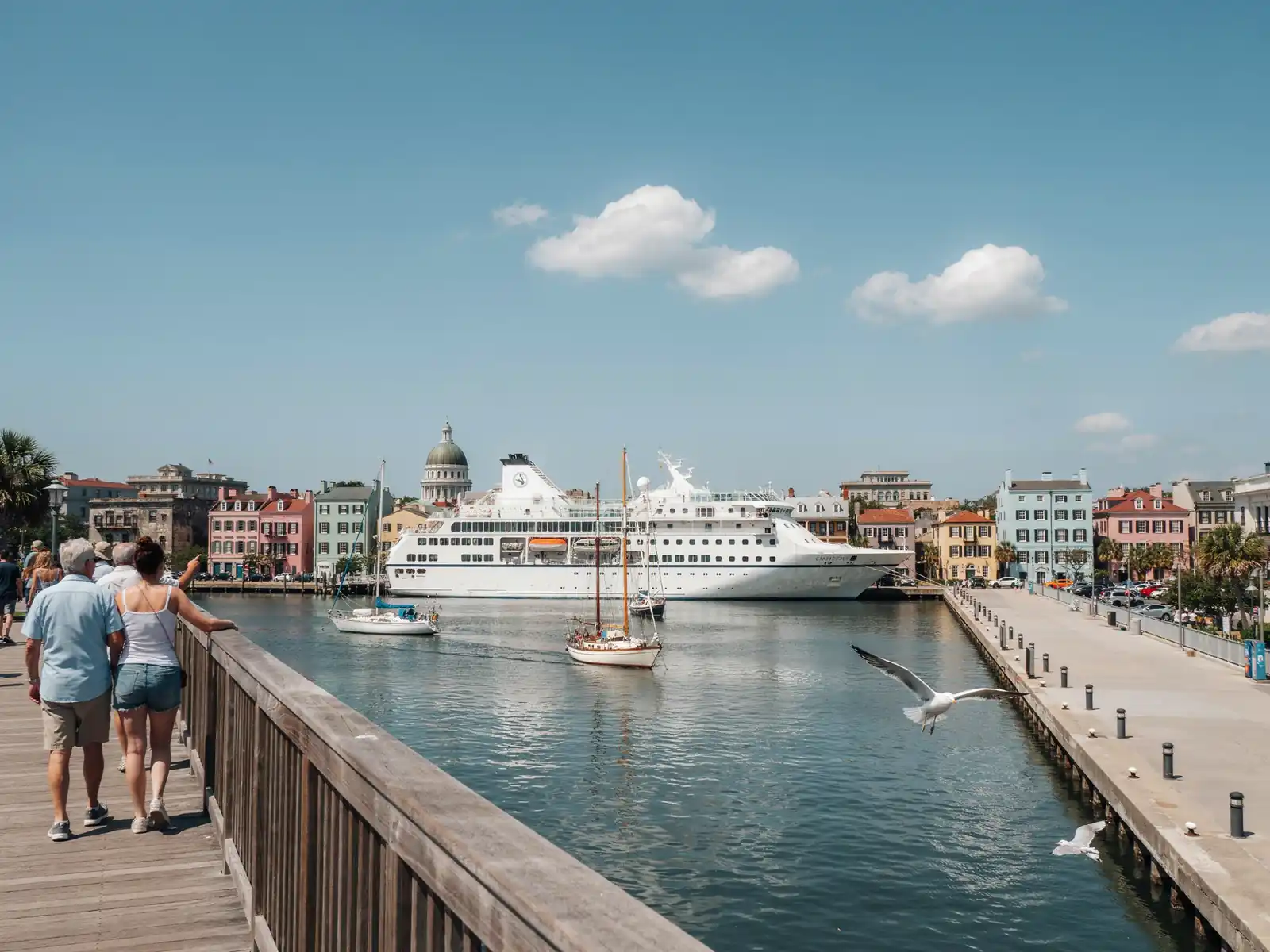Waterfront view of the Charleston cruise terminal and harbour