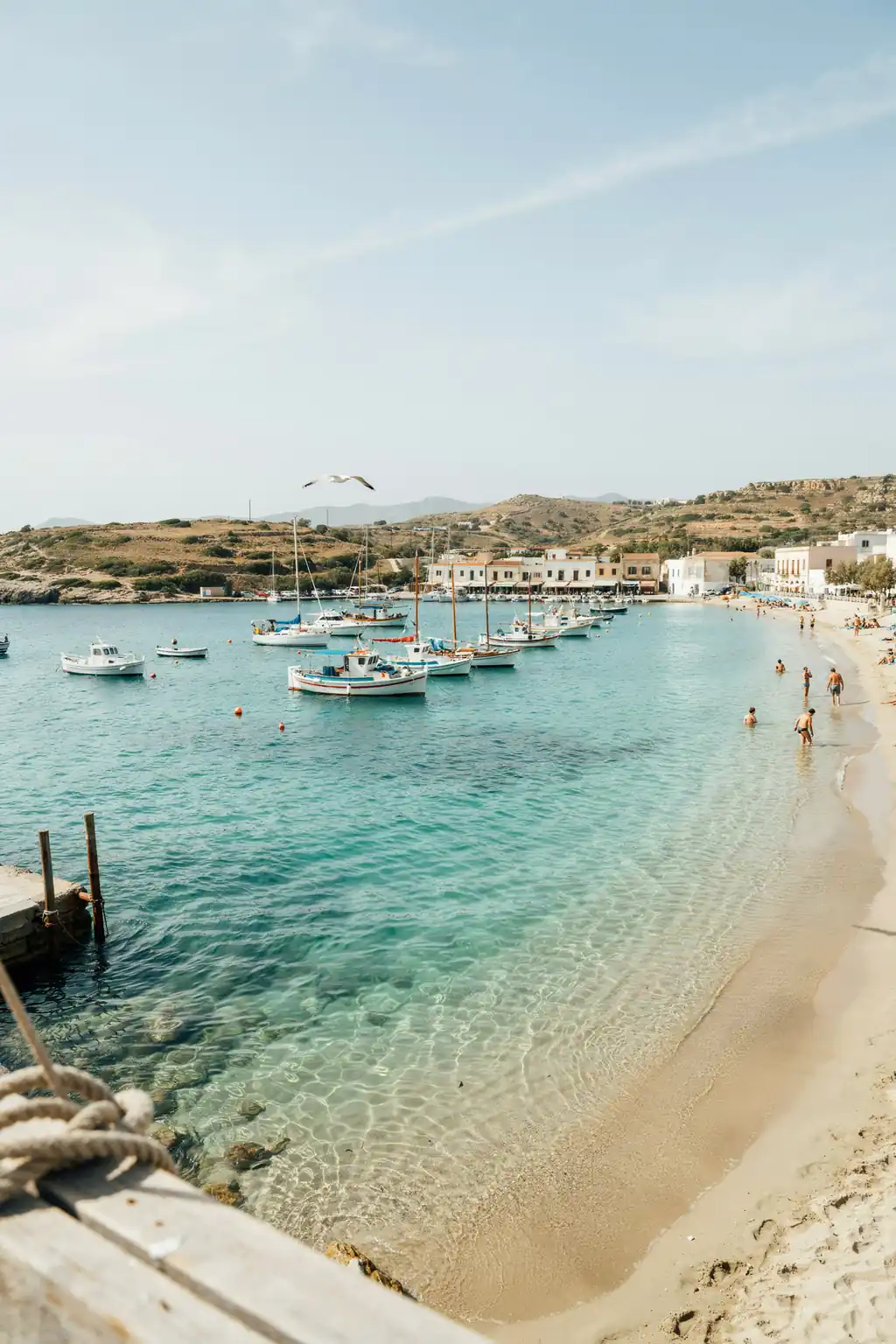 Formentera harbour with boats anchored in turquoise sea