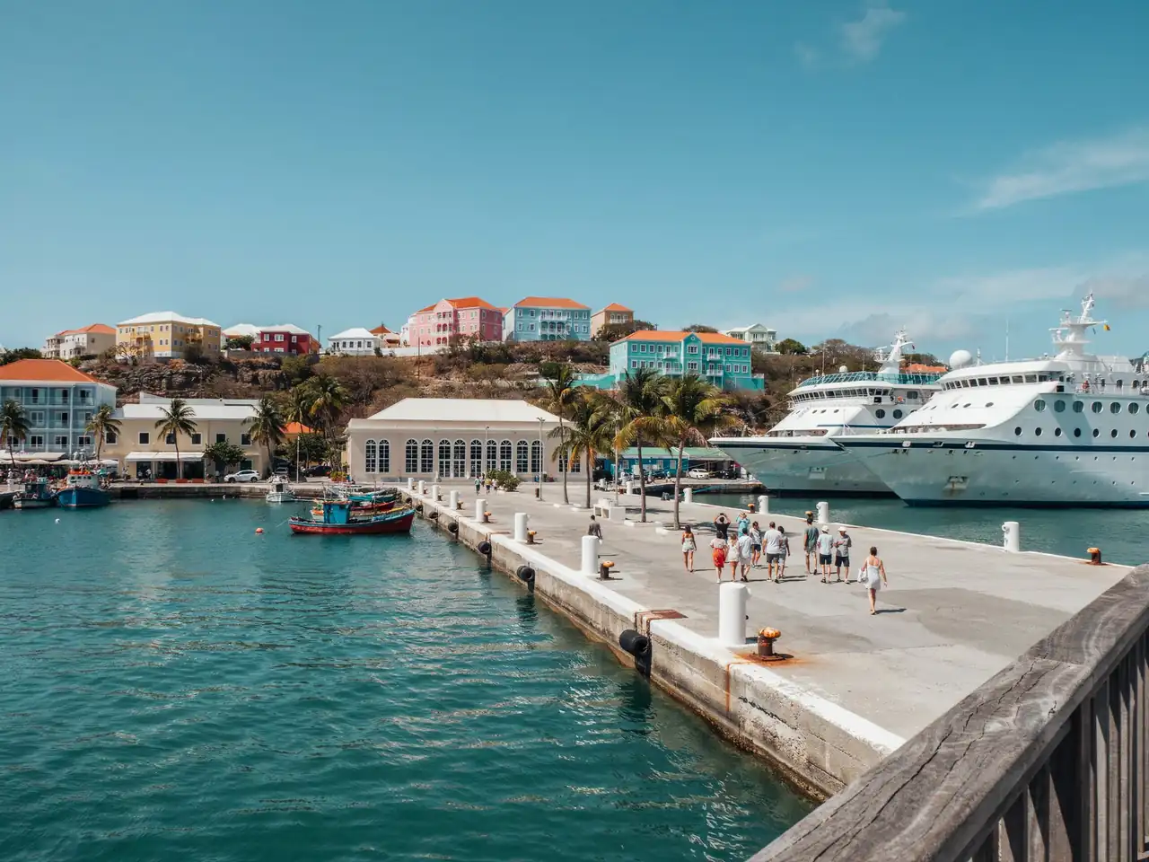 Cruise ship pier and port terminal area in Philipsburg, Sint Maarten