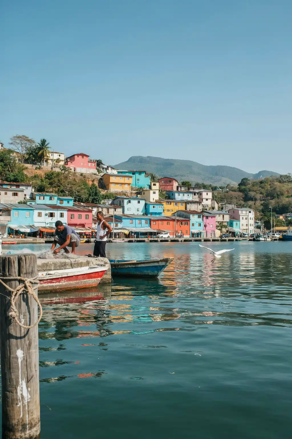 Harbour view of Port-au-Prince with colourful buildings on the hillside