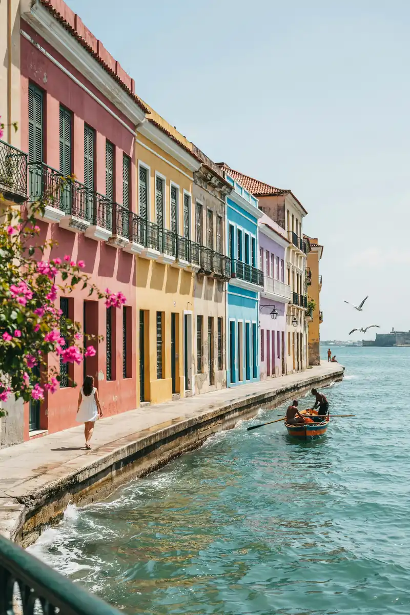 Colourful colonial buildings along the San Juan waterfront in Puerto Rico