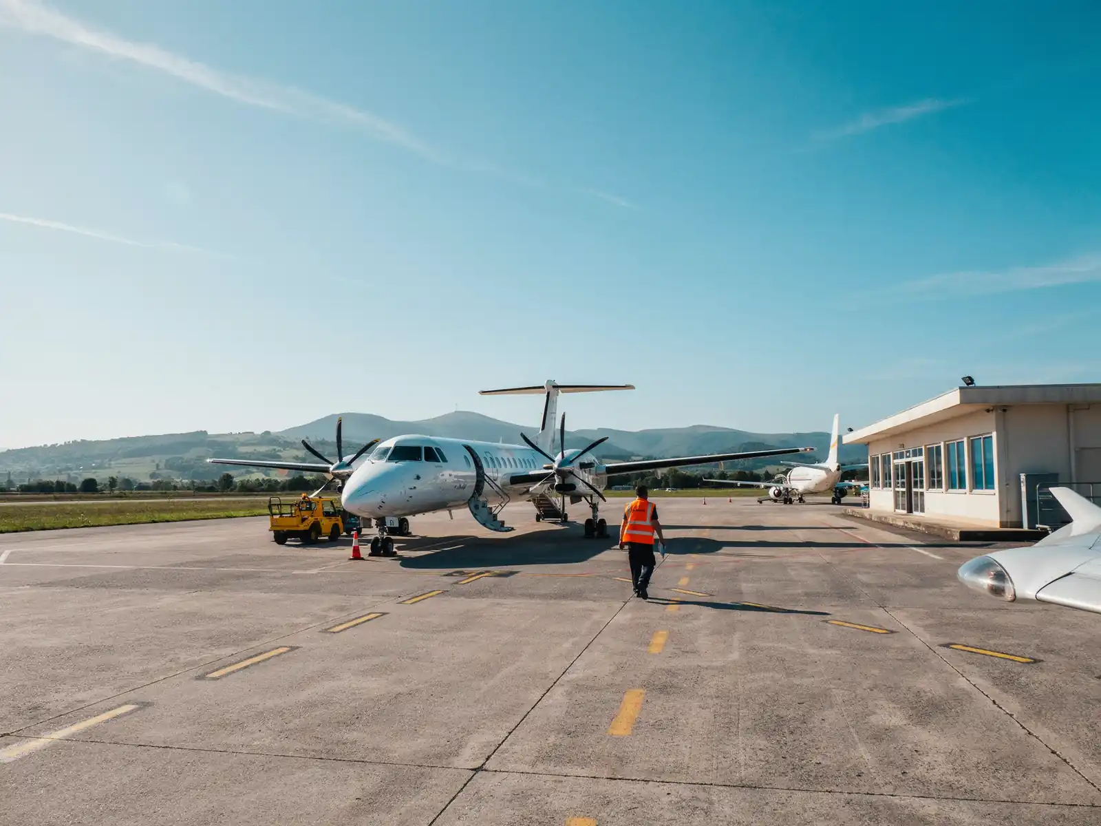 Airport terminal with aeroplanes on the tarmac near Bayonne