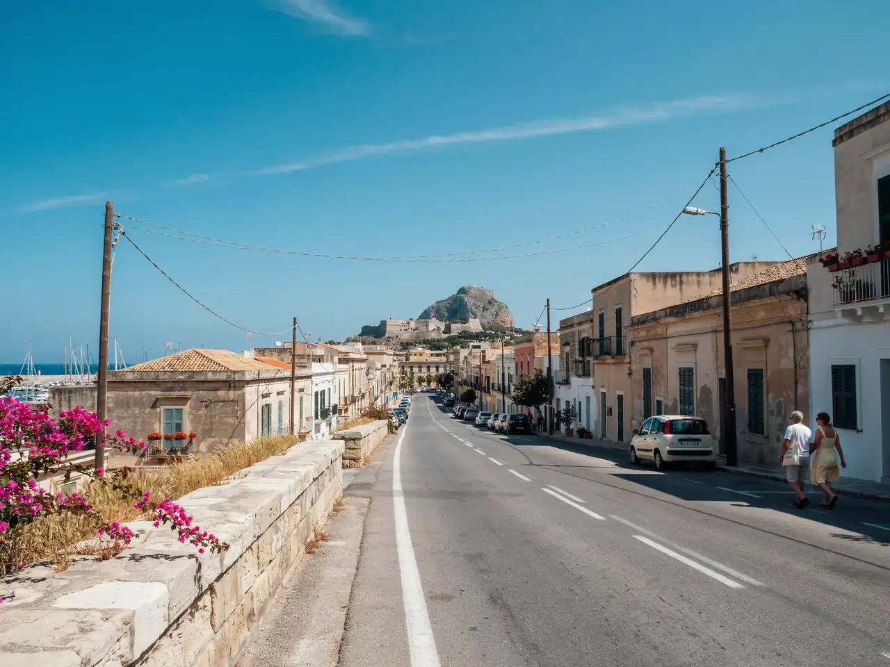 Road leading from Cagliari harbour into the city centre on a sunny day