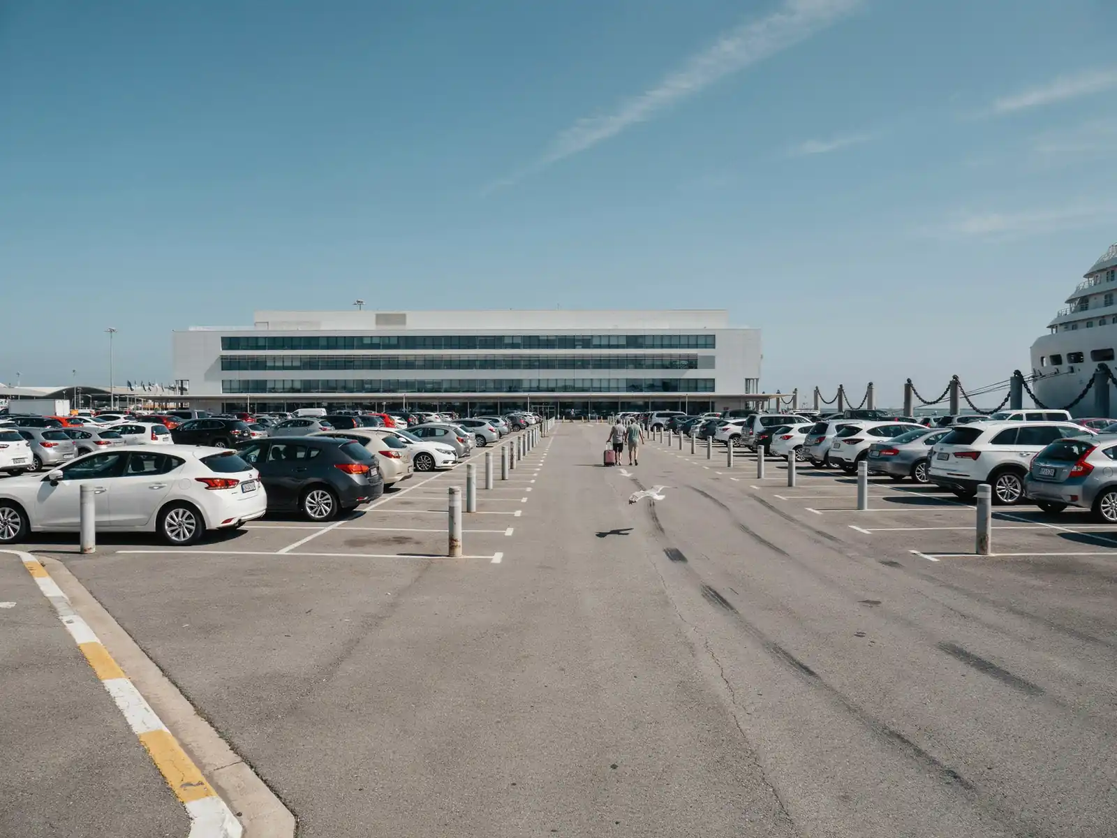 Car park area near the Port Adelaide cruise terminal on a sunny day
