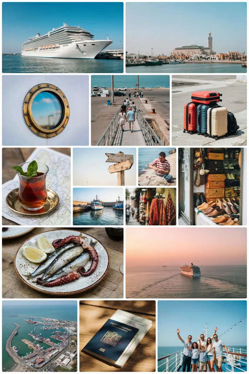 Collage of images showing Casablanca port and city sights