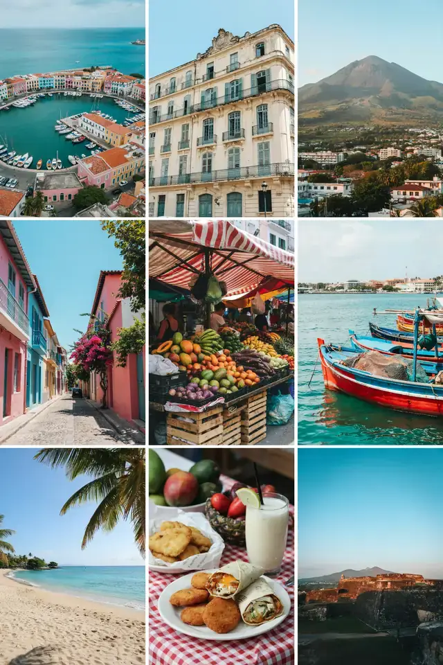 Collage of colourful images showing Fort-de-France, Martinique on a sunny day