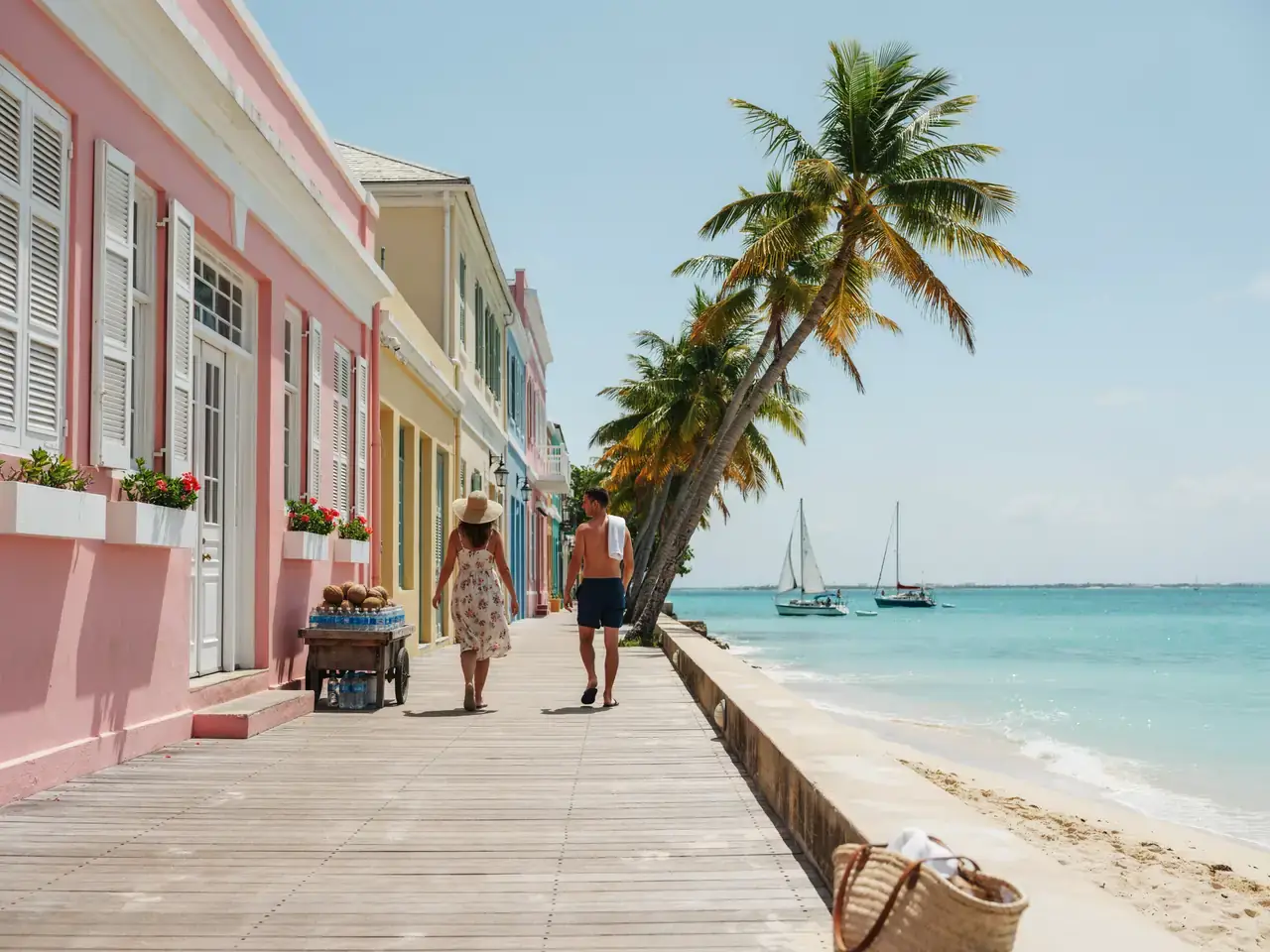 Harbourside street in Nassau leading to a free public beach