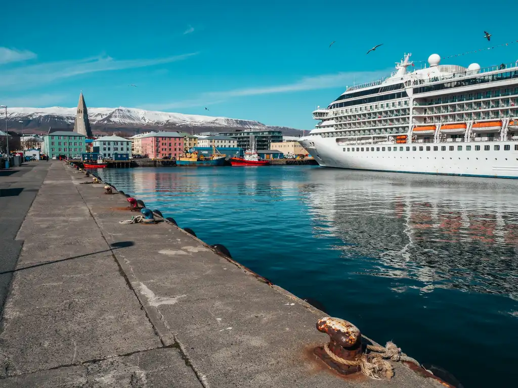 Reykjavik harbour and cruise port area on a sunny day