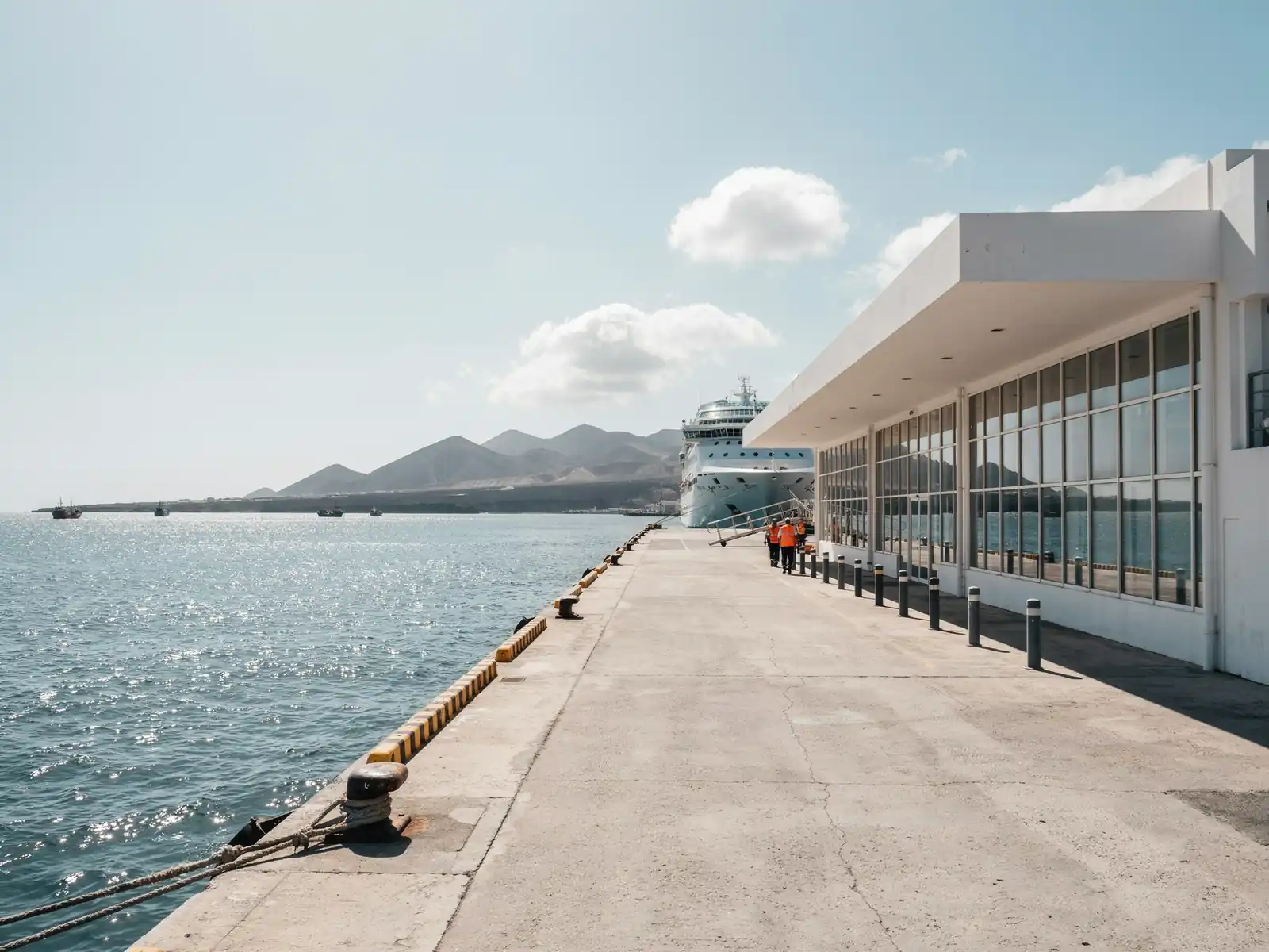 Cruise terminal building with facilities at the port of Santa Cruz de La Palma on a sunny day