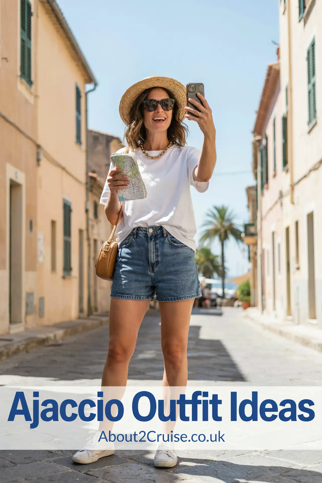 Ajaccio cruise port: casual tourist woman's outfit idea for walking the cobbled old town streets