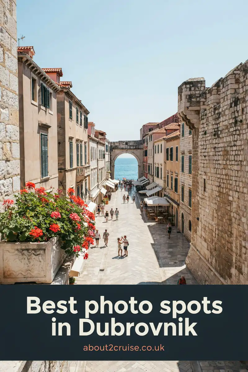 Dubrovnik cruise port: view over the Old Town red roofs and city walls, a popular photo spot