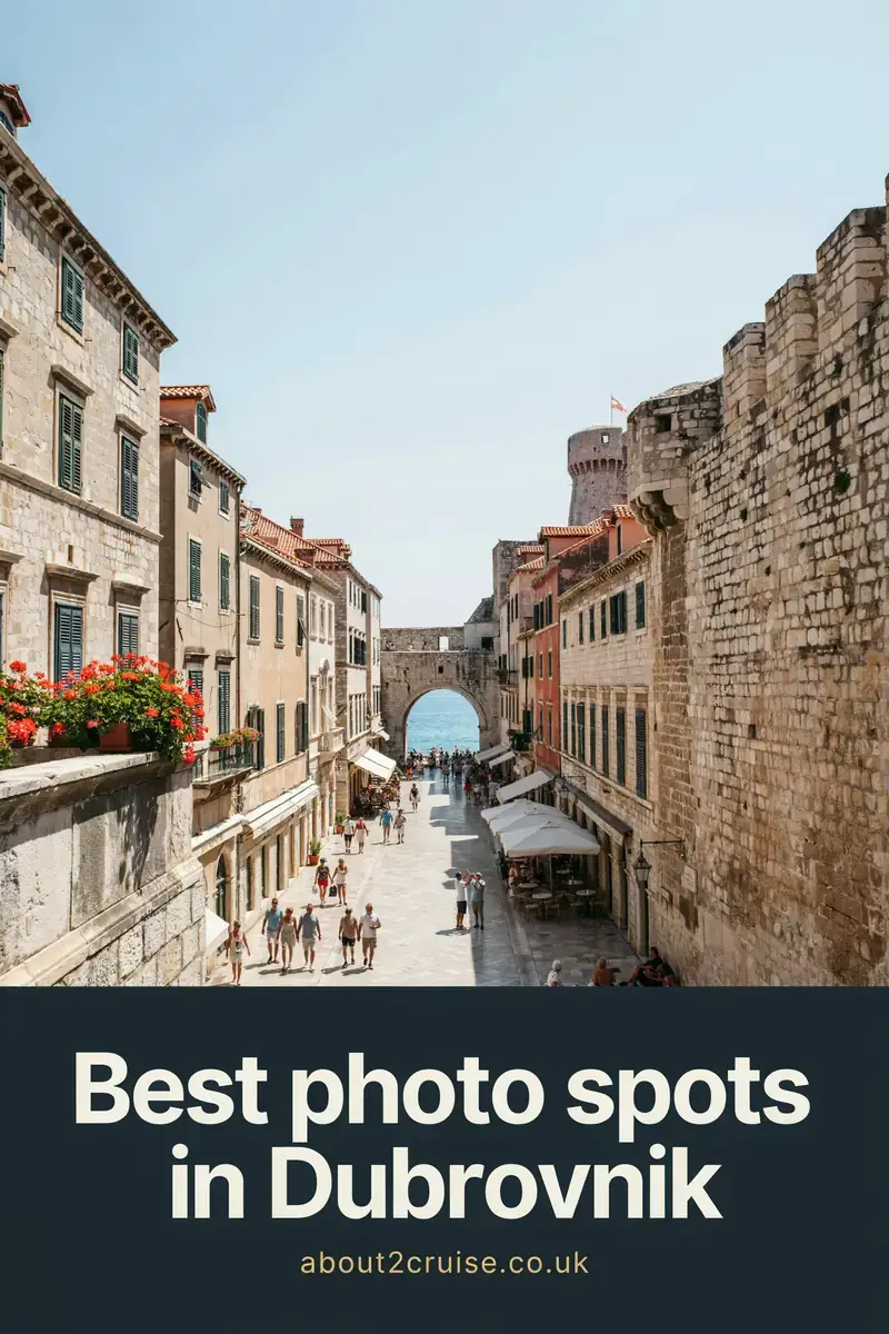 Dubrovnik cruise port: view over the Old Town rooftops and city walls with the Adriatic Sea beyond