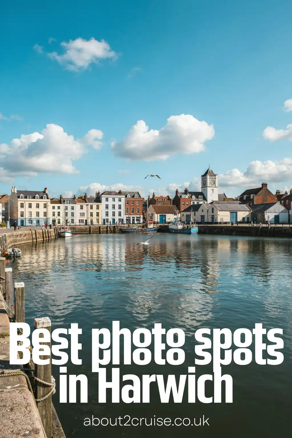 Harwich cruise port: popular photo spot scene in the old town on a sunny day