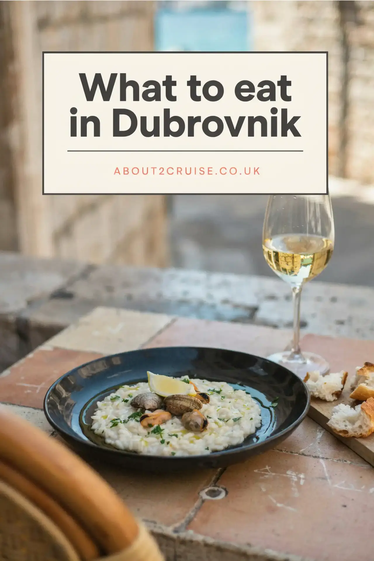Dubrovnik cruise port: close up of black risotto served at a sunny cafe table