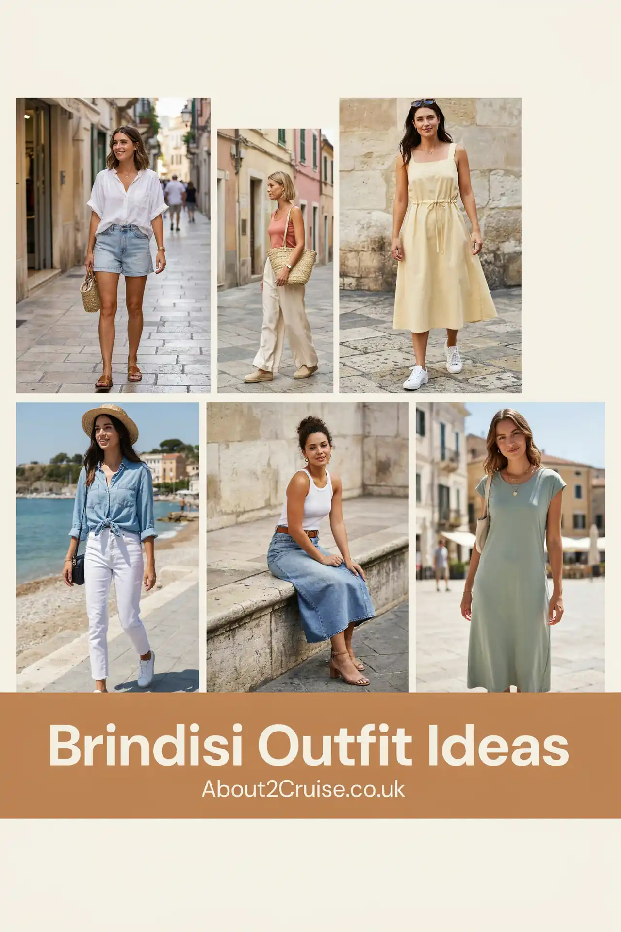 Brindisi outfit ideas: grid of casual tourist walking outfits for women