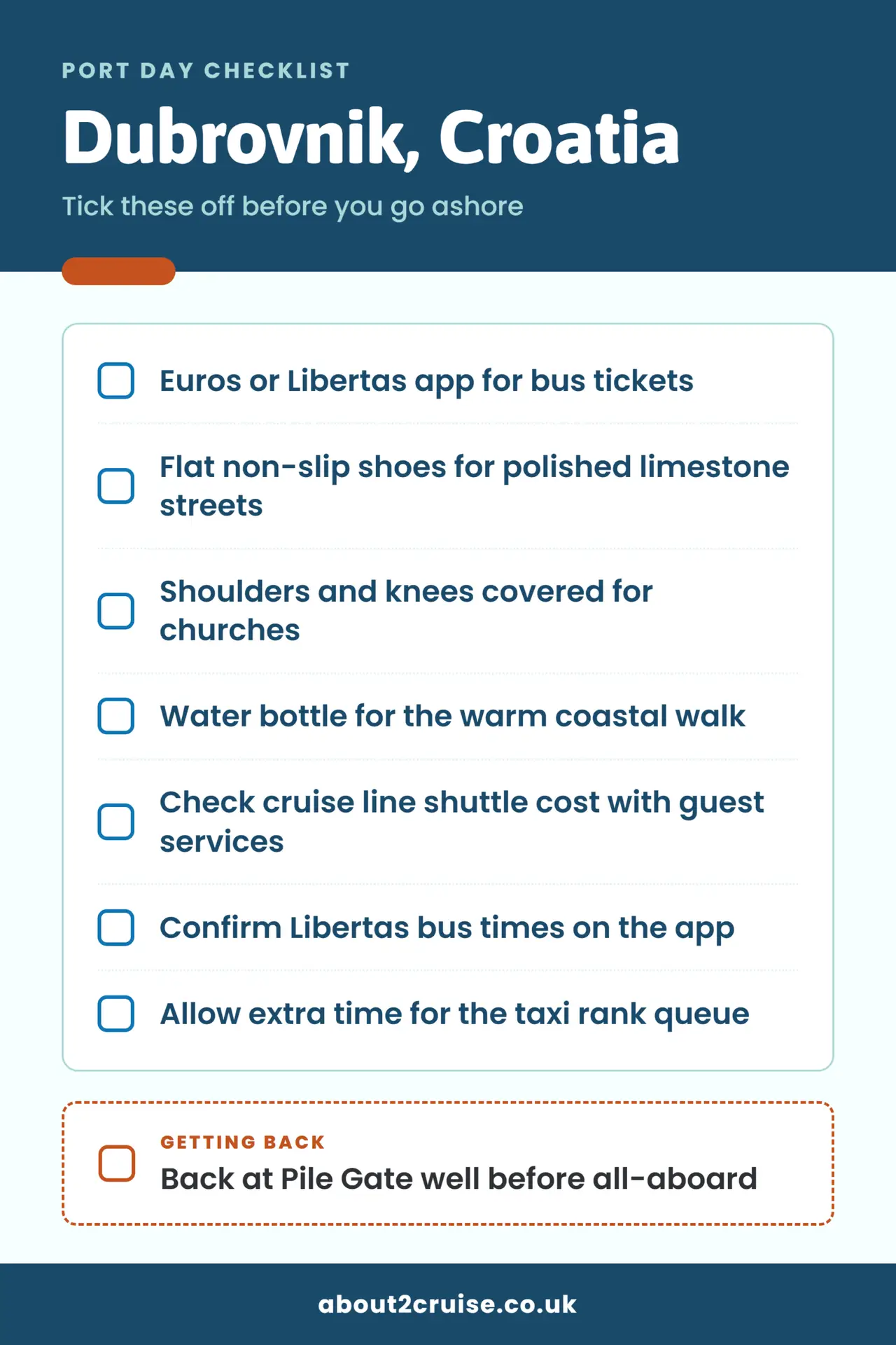 Dubrovnik cruise port day checklist: what to bring and check before going ashore