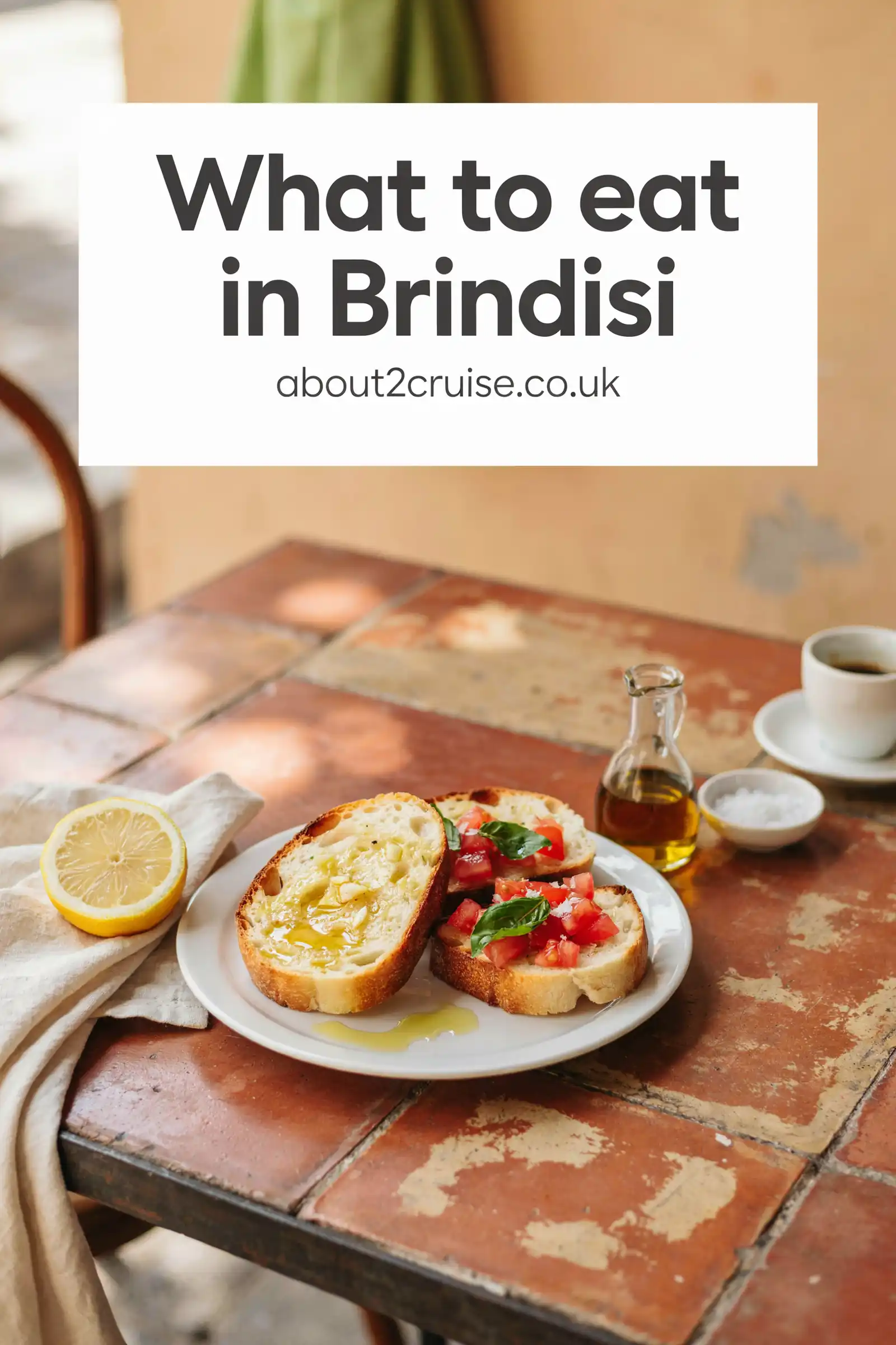 Brindisi cruise port: friselle, a local dish, served at a sunny cafe table