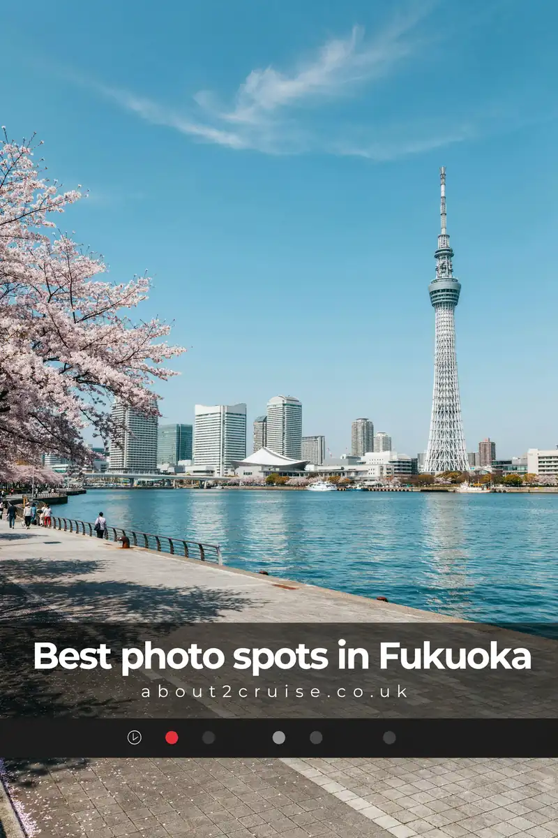 Fukuoka cruise port: skyline view over Fukuoka and Hakata Bay with Fukuoka Tower