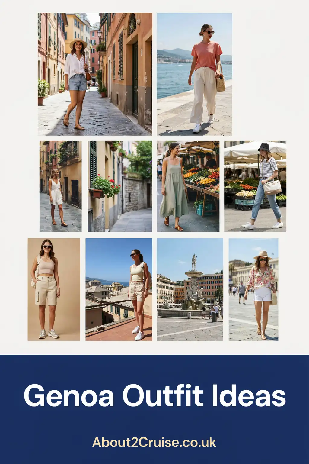 Genoa outfit ideas: casual tourist walking outfits for women in a grid