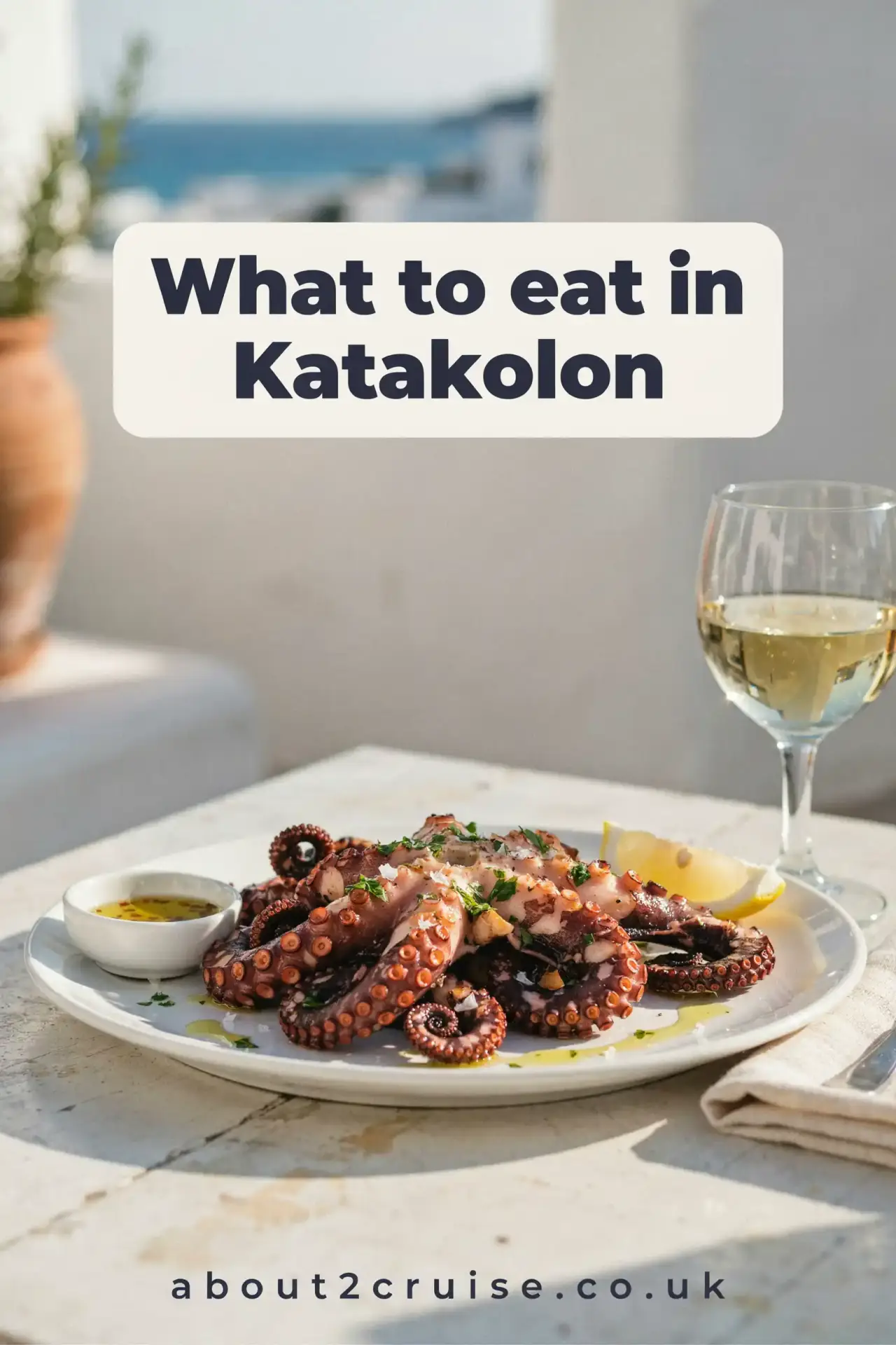 Katakolon cruise port: grilled octopus served at a sunny harbourside cafe table