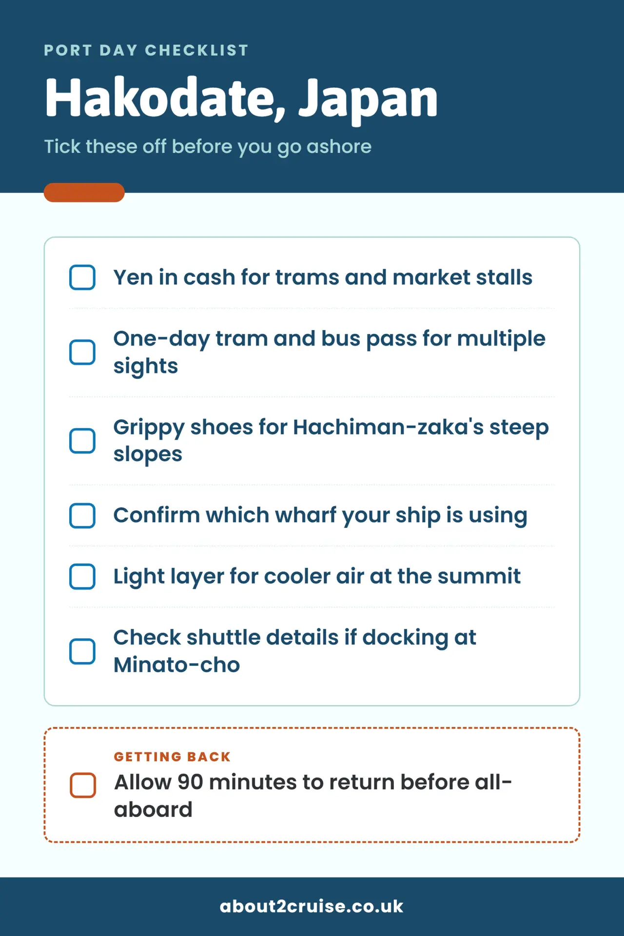 Hakodate cruise port day checklist: what to bring and check before going ashore