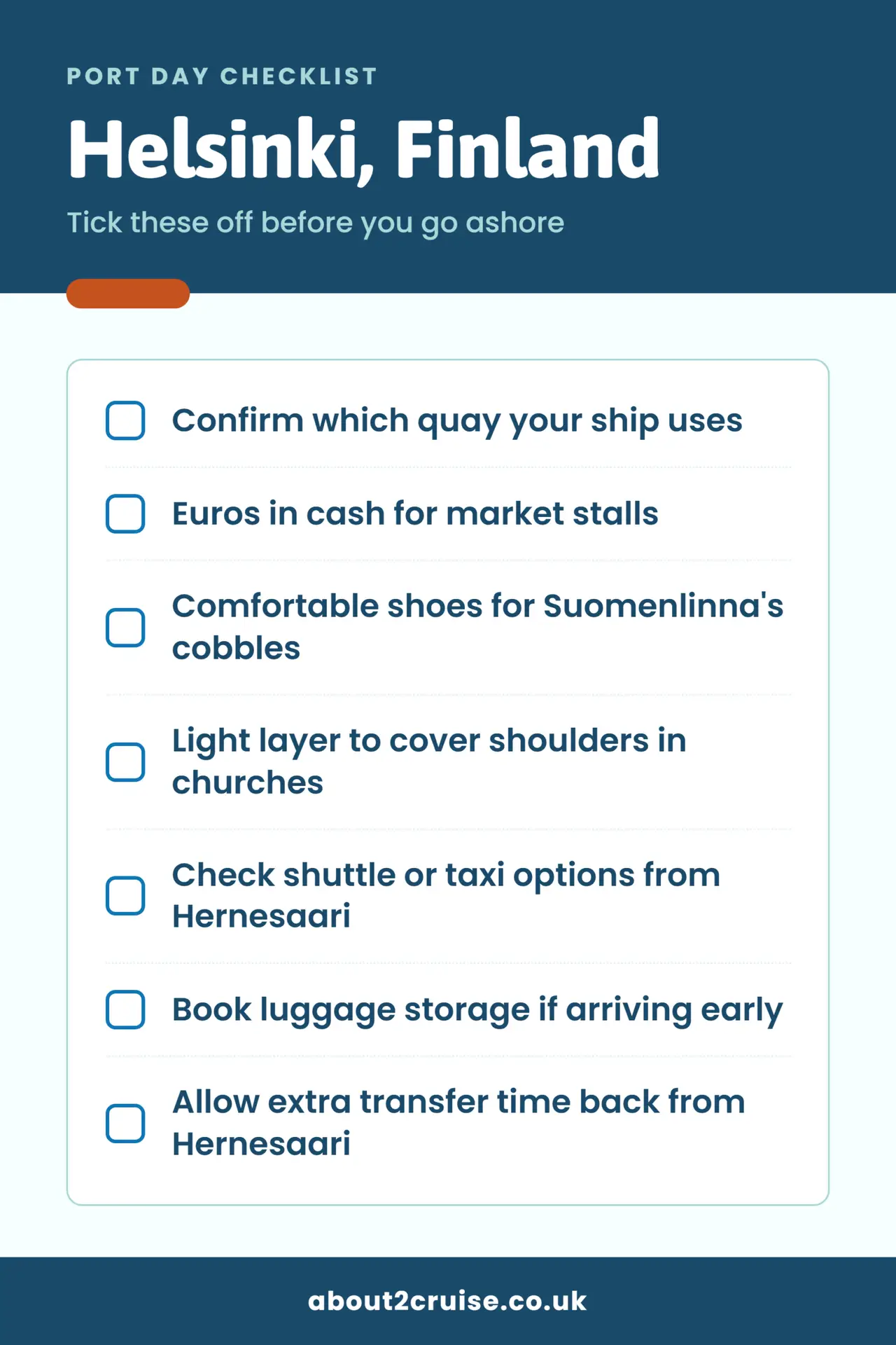 Helsinki cruise port day checklist: what to bring and check before going ashore