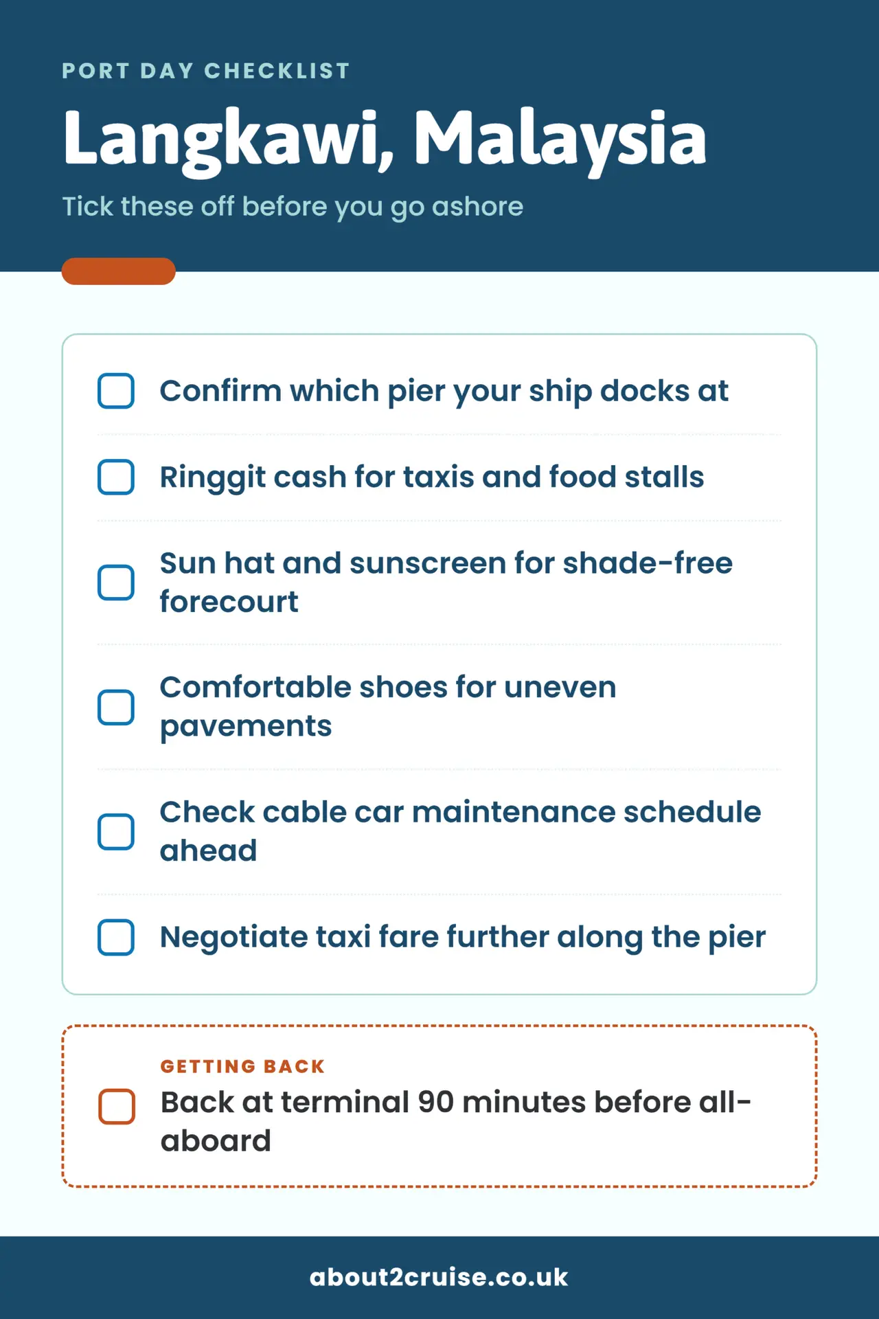Langkawi cruise port day checklist: what to bring and check before going ashore