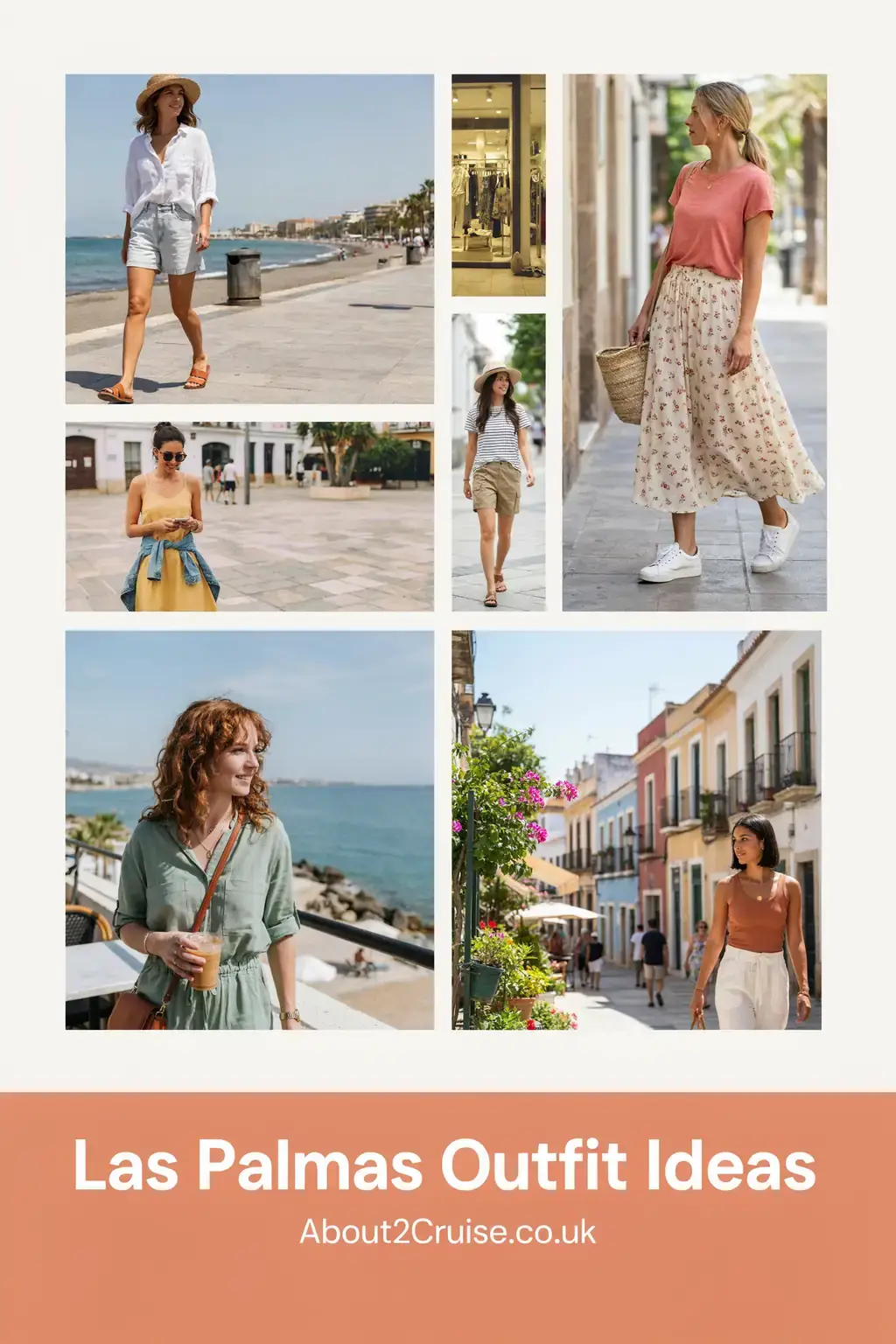 Las Palmas de Gran Canaria cruise port: mood board of casual women's tourist walking outfits