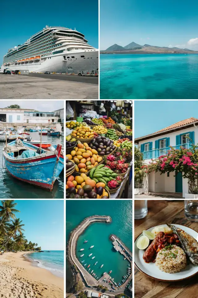 Collage of local scenes from Le Port, Pointe des Galets, Réunion, on a sunny day