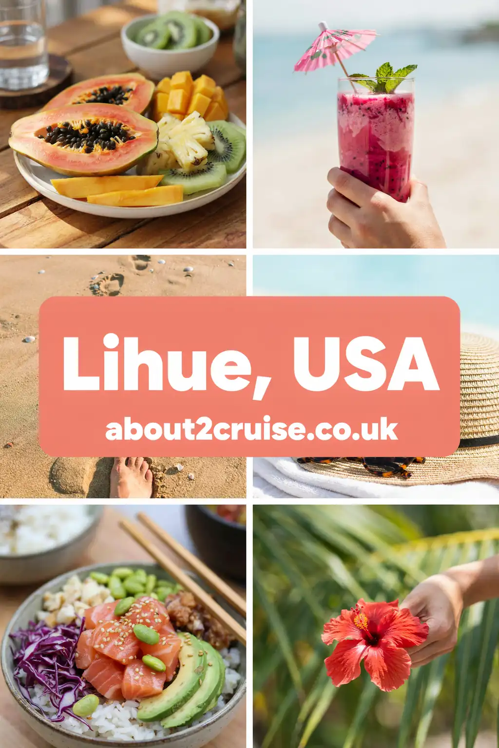 Nawiliwili cruise port: vision board of local Lihue experiences including nature, food and daily life in Kauai