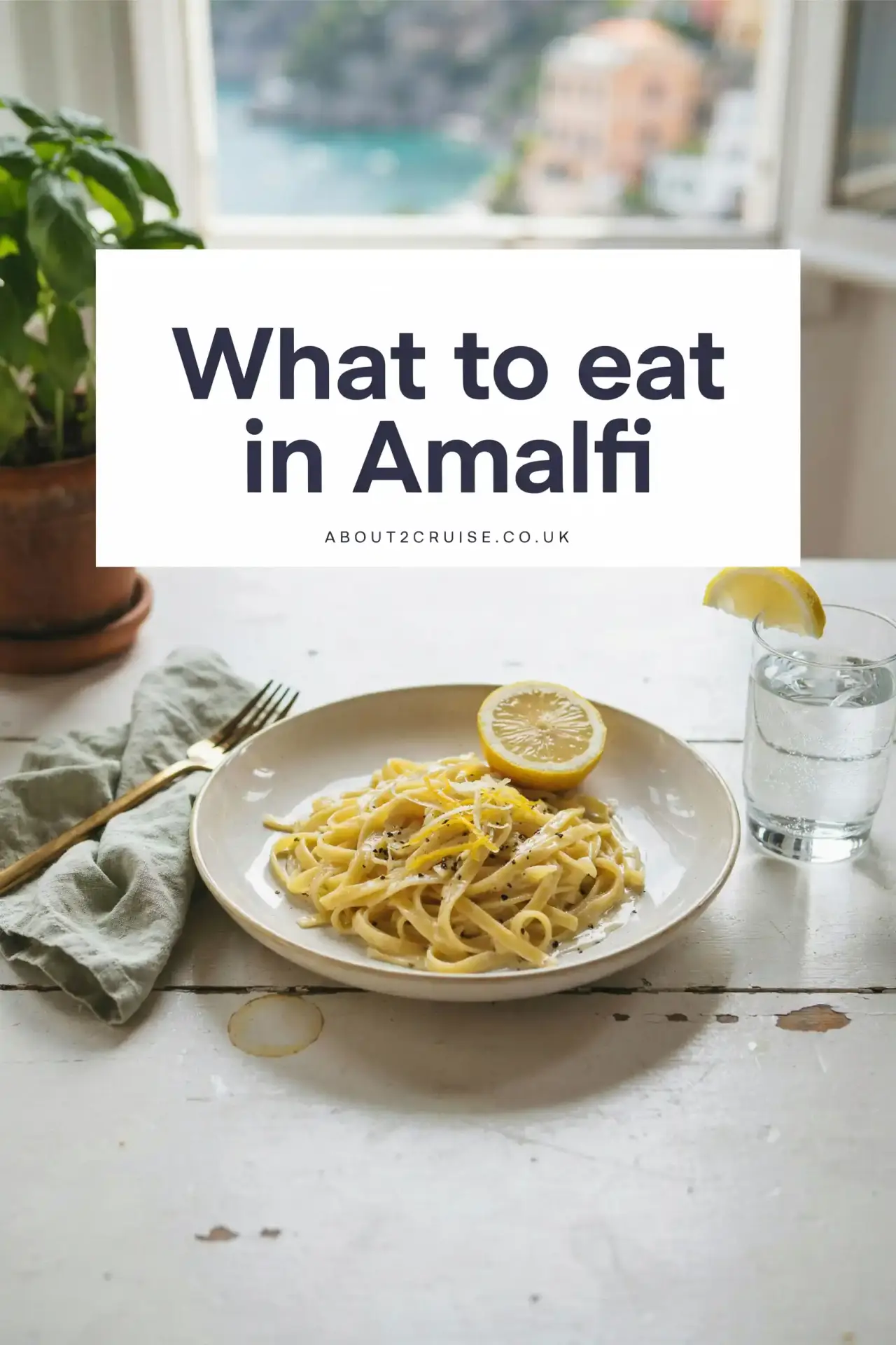 Amalfi cruise port: pasta al limone, a lemon pasta dish, served at a sunny cafe table