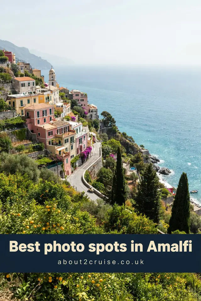 Amalfi cruise port: popular clifftop viewpoint overlooking the town, harbour and coastline