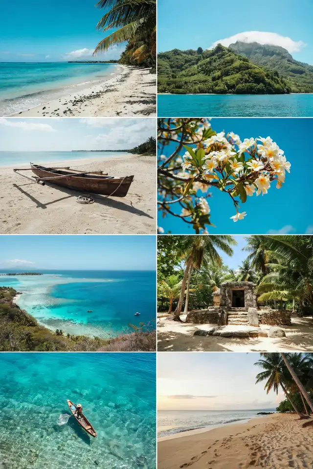 Raiatea cruise port: grid of local scenes around Raiatea, French Polynesia