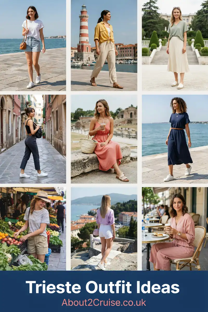 Trieste cruise port: mood board of casual tourist walking outfits for women