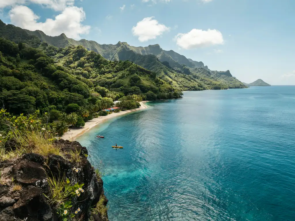 Green mountains surrounding the natural harbour of Pago Pago on Tutuila Island
