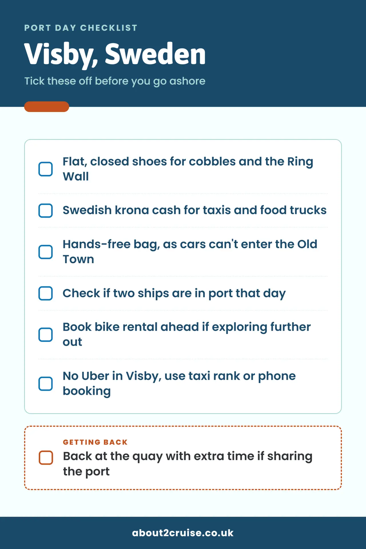 Visby cruise port day checklist: what to bring and check before going ashore