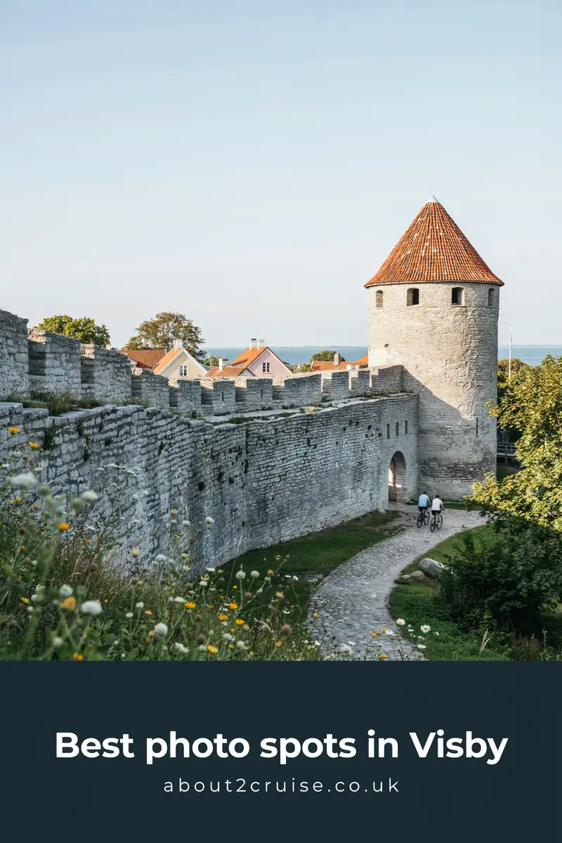 Visby cruise port: view along the medieval Ring Wall overlooking the town and sea, a popular photo spot